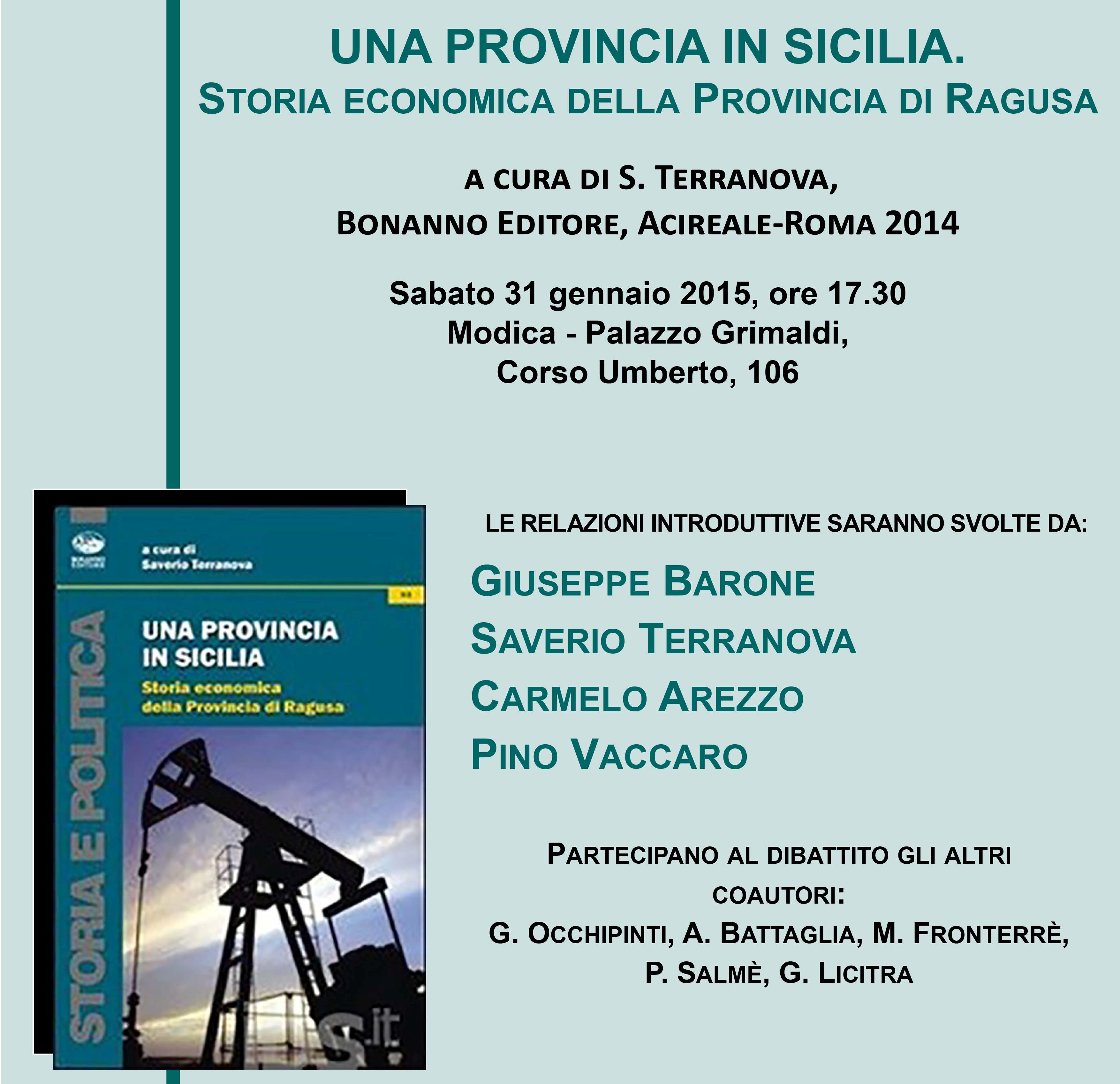 Palazzo Grimaldi, presenta libro “Una provincia in Sicilia. Storia economica della provincia di Ragusa”