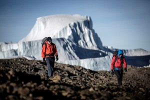 Will Gadd and Sarah Hueniken hiking on Mount Kilimanaro in Tanzania, Africa on October 29, 2014.