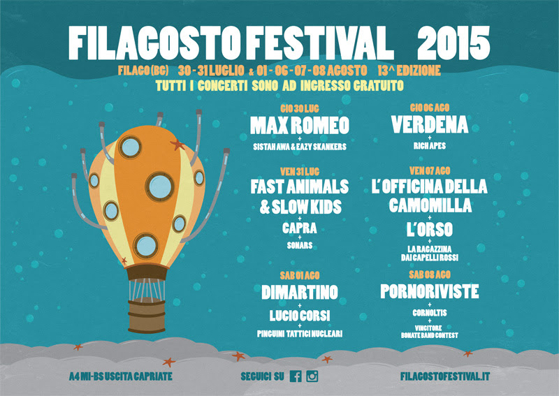  Filagosto Festival 2015: Verdena, Max Romeo, FASK, DiMartino e tanti altri, dal 30 Luglio all’8 Agosto