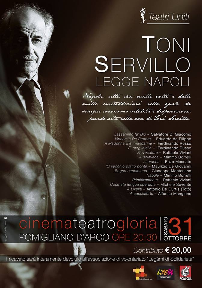  “Servillo legge Napoli” uno spettacolo per la solidarietà a Pomigliano D’ Arco