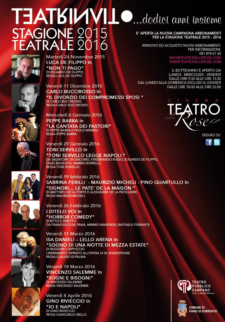  Si inaugura il 24 la rassegna “Teatrinvito” con la compagnia Luca De Filippo