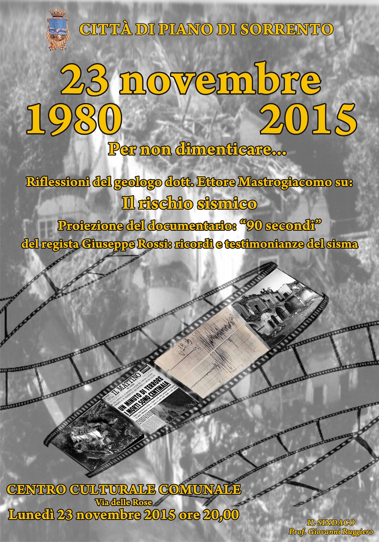  Piano di Sorrento ricorda il sisma del 1980: lapide e documentario ‘per non dimenticare’