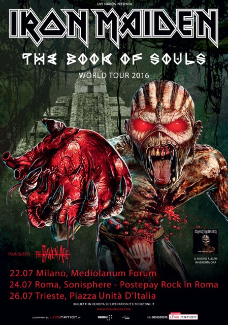  Iron Maiden, tre concerti in Italia a Luglio 2016 per il “Book Of Souls World Tour”