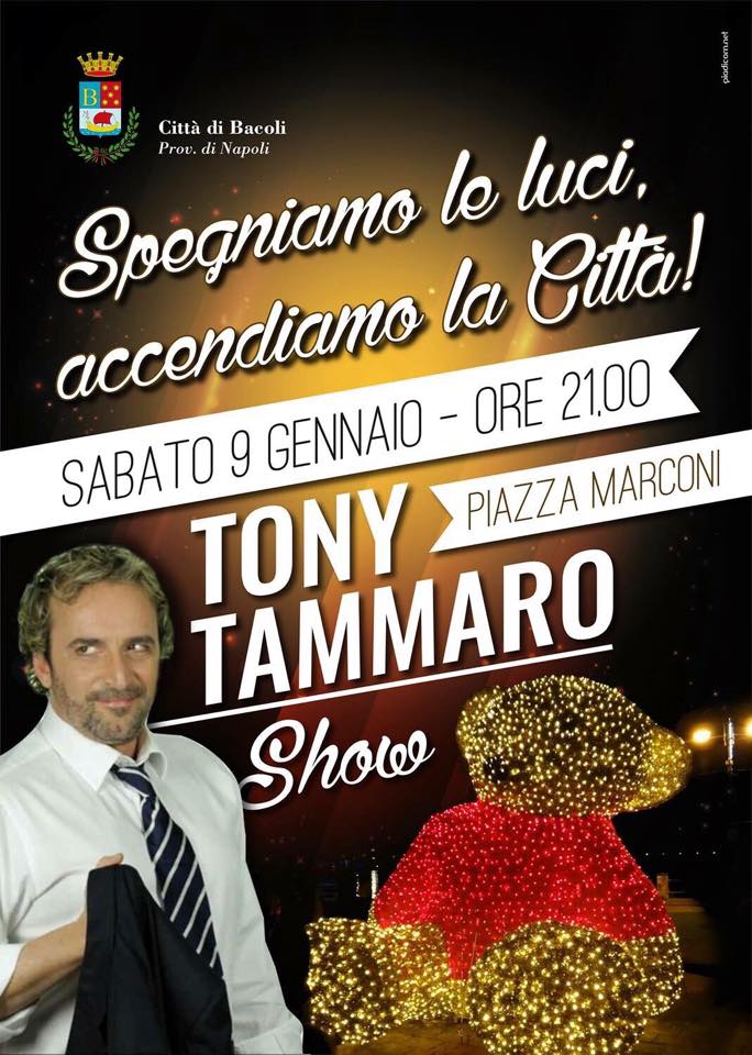  Bacoli, sabato 9 Gennaio spegnimento delle luci d’artista e spettacolo con Tony Tammaro