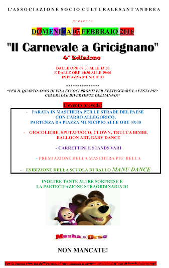  “Il carnevale a Gricignano”: l’associazione socio-culturale Sant’Andrea promuove la quarta edizione