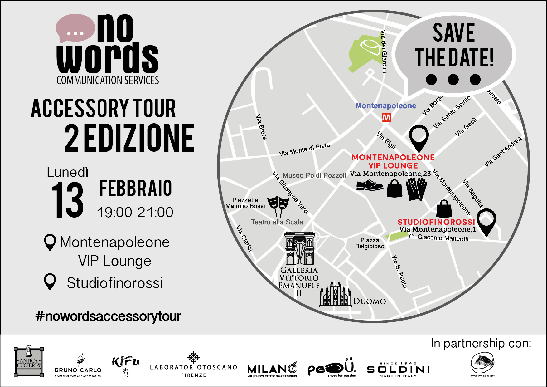  Riparte il No Words Accessory Tour: prima tappa lunedì 13 febbraio in Via Montenapoleone a Milano
