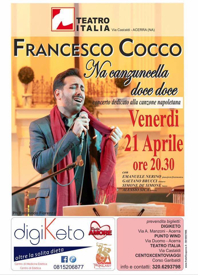  Acerra, l’artista napoletano Francesco Cocco in concerto Venerdì 21 aprile