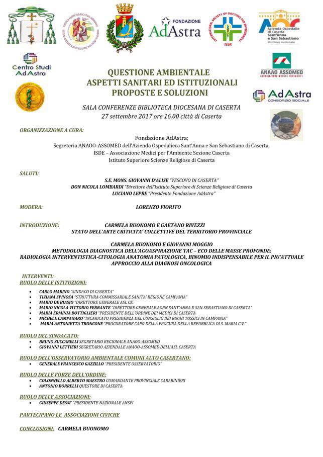  A Caserta  il convegno “Questione ambientale: aspetti sanitari e istituzionali, proposte e soluzioni”