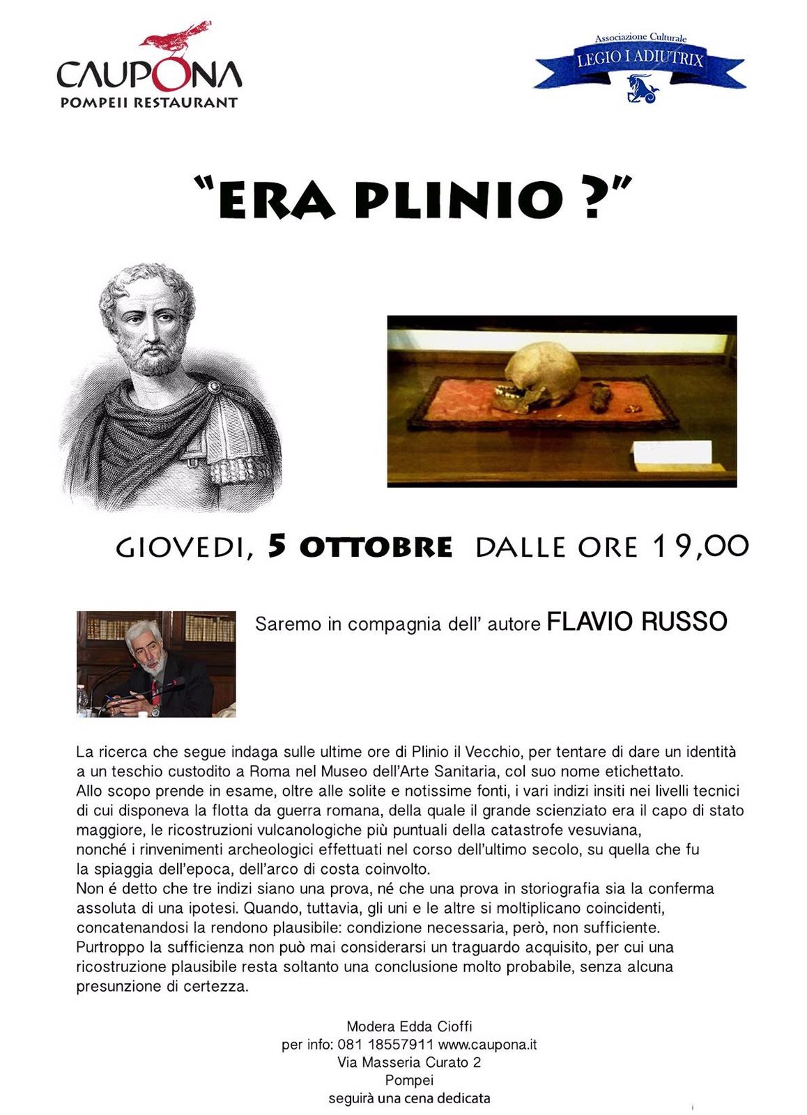  Era Plinio il Vecchio? incontro con Flavio Russo a Pompei presso l’archeo-ristorante “Caupona”