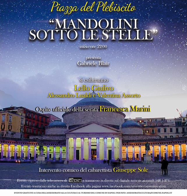  “Mandolini sotto le stelle” Venerdì 10 agosto tutti in piazza Plebiscito alle 22:00 per il concerto-evento della “NapoliMandolinOrchestra”