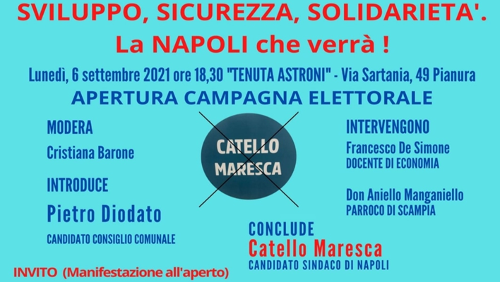  Diodato: mi Candido con la “Lista Maresca sindaco”domani apertura campagna elettorale con Maresca e Don Manganiello