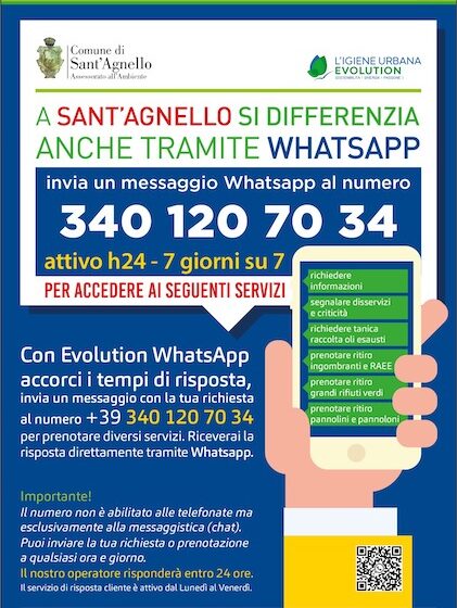  Sant’Agnello, servizio whatsapp per la raccolta differenziata: «Semplifichiamo le procedure»